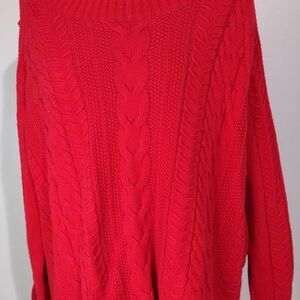 2X Crown & Ivy Cold Shoulder Sweater Red Cowl Neck Knit cold shoulder C3463